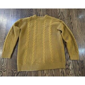 Uniqlo Cable Knit Jumper Women’s Size M Gold Orange Wool Blend Chunky‎ Sweater